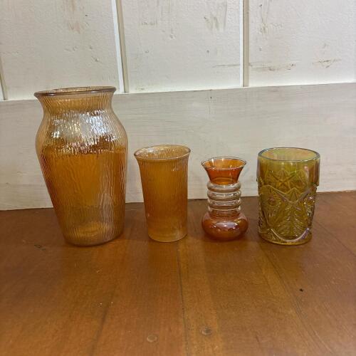 Amber Glass Vases and Decorative Glassware Four Piece Lot