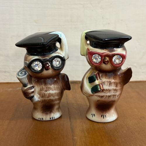 Pair of Lefton Graduation Owl Salt and Pepper Shakers