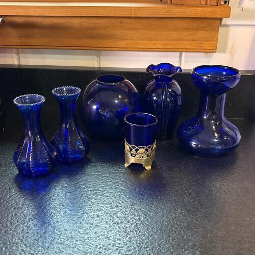 Cobalt Blue Glass Vases and Decorative Glassware Lot