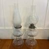 Pair of Glass Oil Lamps With Metal Burner Fittings