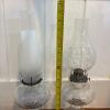 Pair of Glass Oil Lamps With Metal Burner Fittings - 9