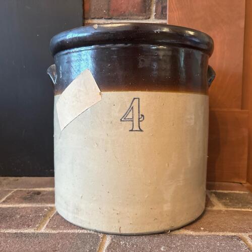 Vintage Stoneware Crock With Brown Top Glaze