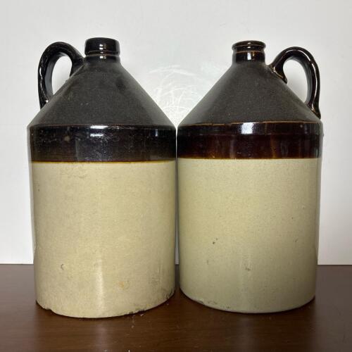 Two-Tone Stoneware Jugs, One Marked Sherwood Bros Pottery