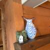 MCM Art Glass Pitcher With Blue and White Swirl Pattern - 10