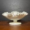 Ruffled Edge Milk Glass Compote Bowl with Floral Motif - 2