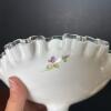 Ruffled Edge Milk Glass Compote Bowl with Floral Motif - 5