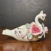 Pair of Ceramic Swan Trinket Dishes With Applied Roses - 2