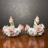 Pair of Ceramic Swan Trinket Dishes With Applied Roses - 3