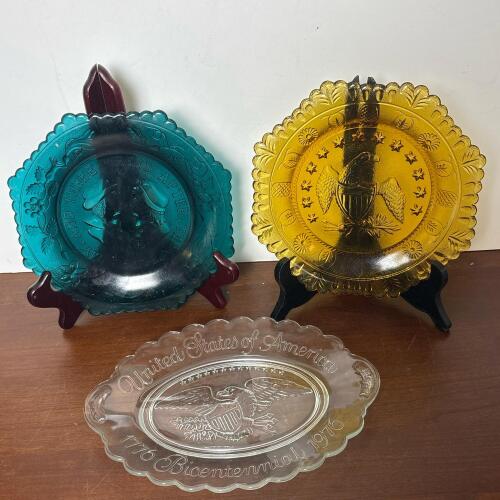 Pressed Glass Plates with Bicentennial and Patriotic Motifs