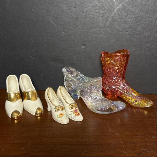 Vintage Glass & Ceramic Shoe Figurines