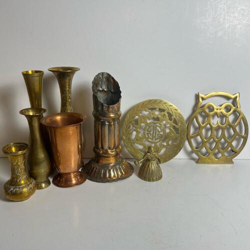 Brass and Copper Decorative Vases and Trivets