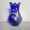 Cobalt Blue Glass Pitcher with Applied Handle and Enamel Decoration - 2