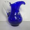 Cobalt Blue Glass Pitcher with Applied Handle and Enamel Decoration - 3
