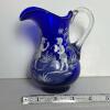 Cobalt Blue Glass Pitcher with Applied Handle and Enamel Decoration - 5