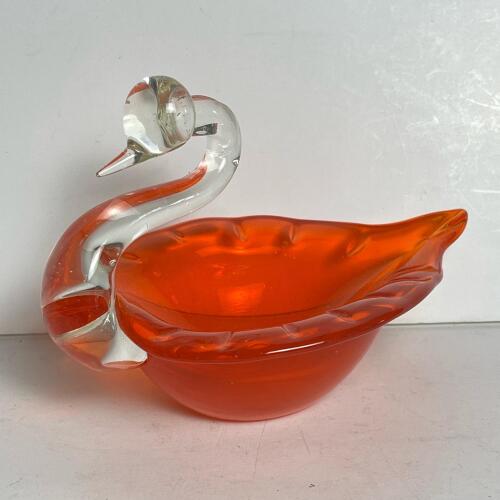 Art Glass Swan Bowl Orange Sommerso-Style
