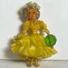 Small Handmade Yellow Dress Lady Brooch With Green Purse