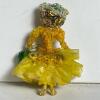 Small Handmade Yellow Dress Lady Brooch With Green Purse - 2