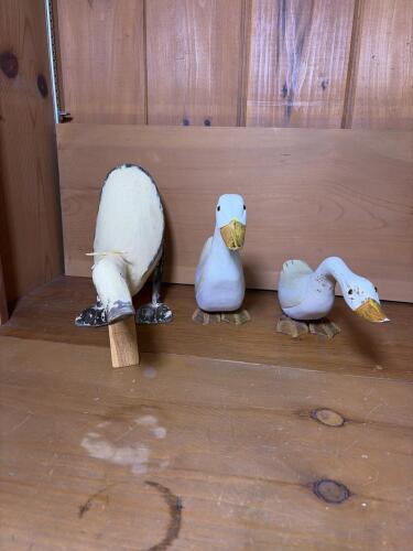 Three Carved Wood Duck Figurines