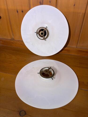 Pair of Vintage Milk Glass Industrial Light Shades