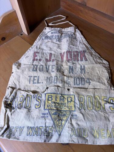 Vintage Canvas Advertising Apron, Bird's Roofs E.J. York Dover NH