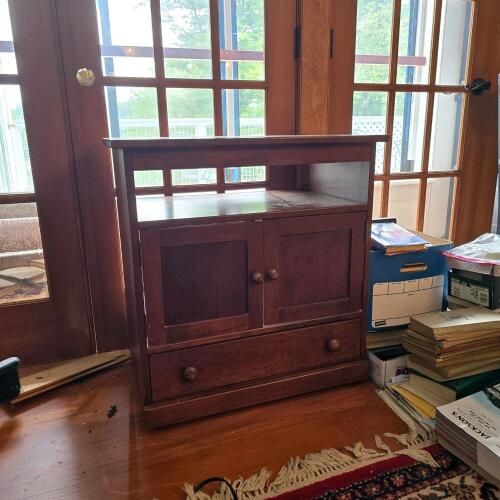 Wood Cabinet with Open Shelf and Drawer, Mid-Century Style