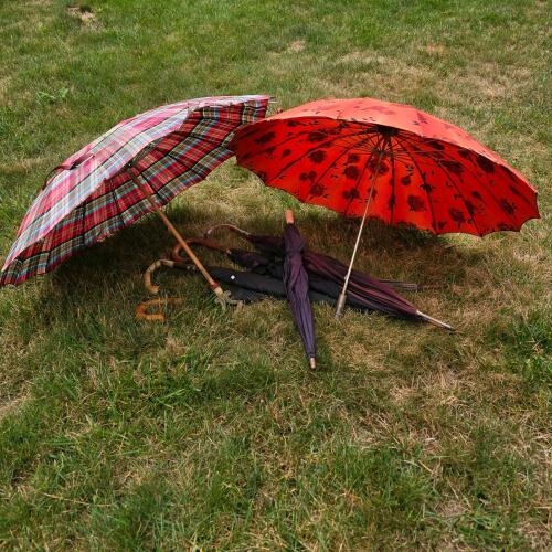 Vintage Umbrellas With Curved Handles, Assorted Styles