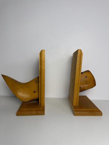 Pair of Wooden Bookends With Vintage Shoe Lasts