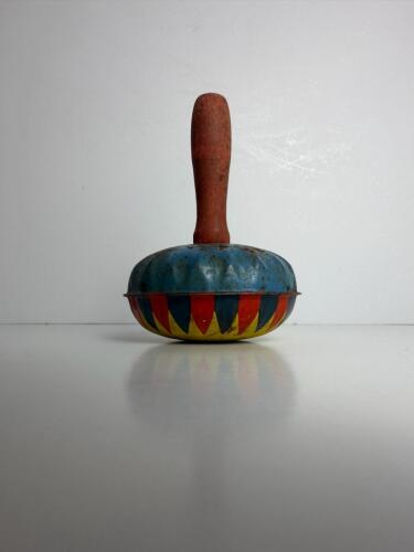 Vintage Tin and Wood Clown-Style Rattle