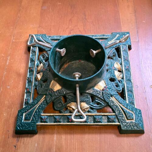 Cast Iron Christmas Tree Stand With Holly Motif