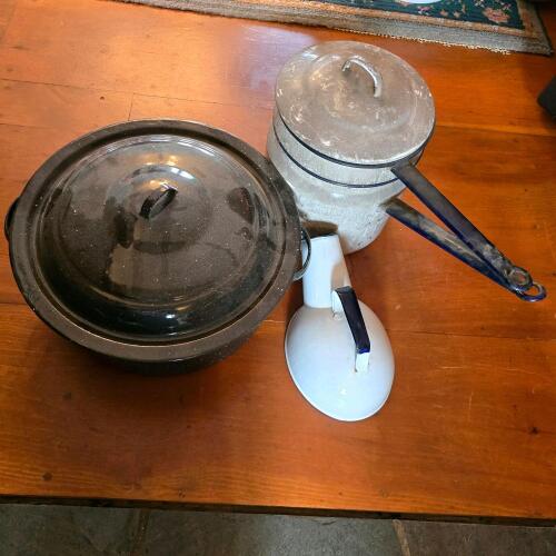Vintage Enamelware Pans and Stock Pot