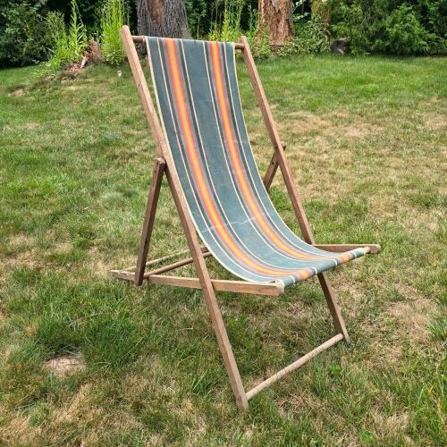 Vintage Folding Canvas Deck Chair in Mid-Century Style
