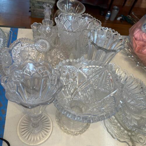Lot of Pressed Glass Vases, Bowls, and Dishes