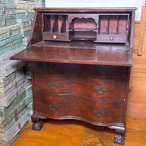 Vintage Serpentine Front Wooden Secretary Desk