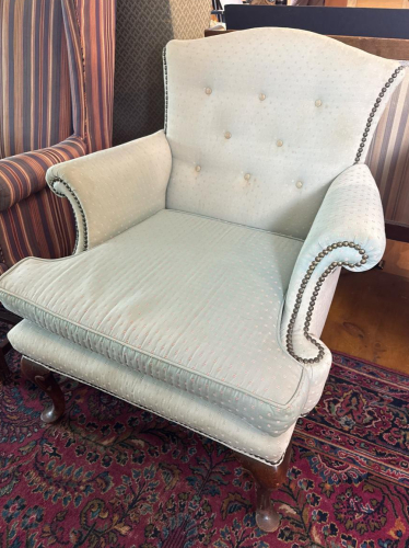 Upholstered Wingback Armchair in Queen Anne Style