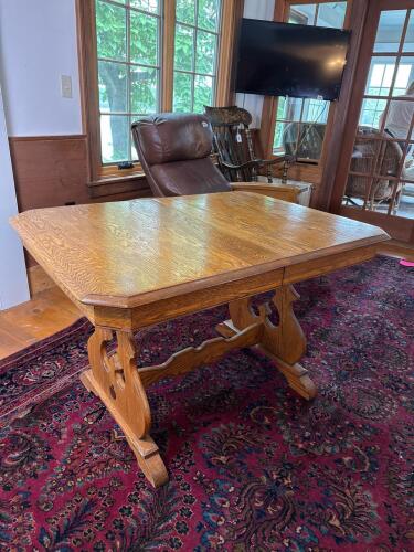 Oak Trestle Dining Table in Late 20th Century Style