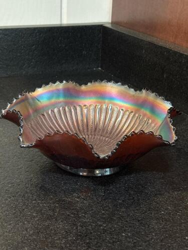 Carnival Glass Bowl With Ruffled Edge