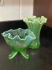 Frosted Green Glass Vase and Compote Bowl in Art Nouveau Style