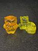 Aqua Glass Uranium Glass Owl and Cat Figurines