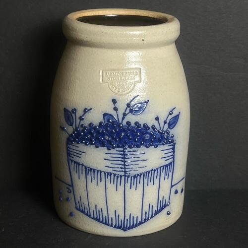 Salmon Falls Stoneware Crock Blue Flower Basket 1996