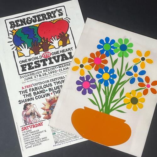 Ben & Jerry's 1992 One World One Heart Festival Poster with Vintage Flower Print