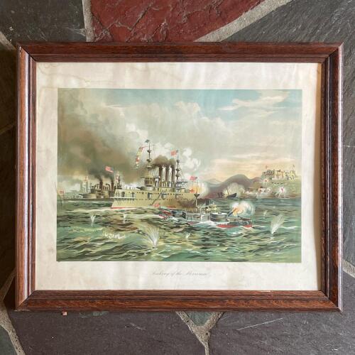 Sinking of the Merrimac Framed Maritime Lithograph