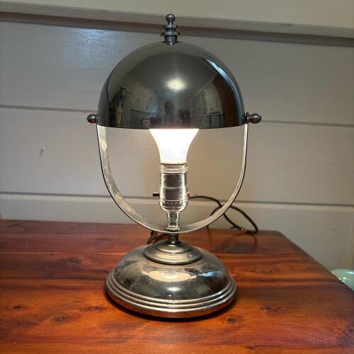 Vintage Chrome-Plated Metal Dome Shade Table Lamp