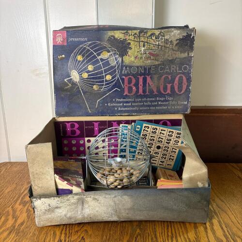 Pressman Monte Carlo Bingo Game with Metal Cage and Boards - Original Box