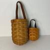 Two Longaberger Handwoven Hanging Baskets With Leather Handles - 2