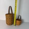 Two Longaberger Handwoven Hanging Baskets With Leather Handles - 7