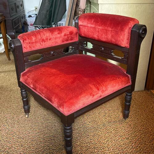 Victorian-Style Corner Chair with Red Upholstery