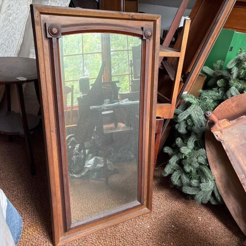 Vintage Wooden Rectangular Wall Mirror with Carved Frame