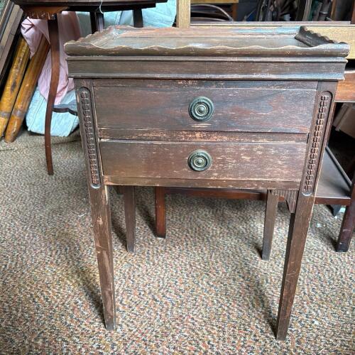 Vintage Wooden Two-Drawer Side Table