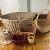 Five Assorted Woven Baskets and Two Palm Leaf Hats