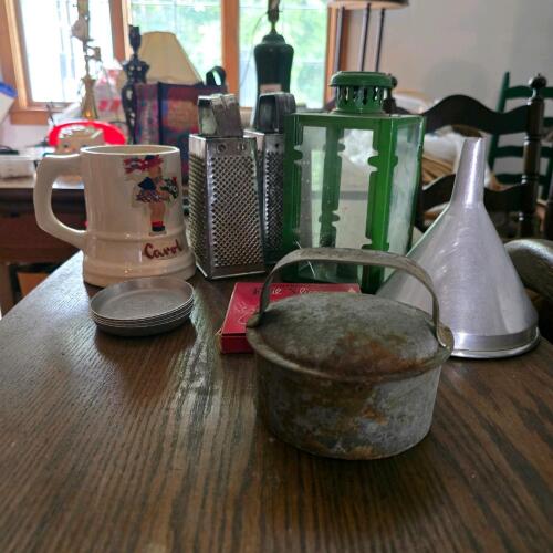 Vintage Kitchen Utensils, Graters, Funnel, Stanhome Coasters, Mug